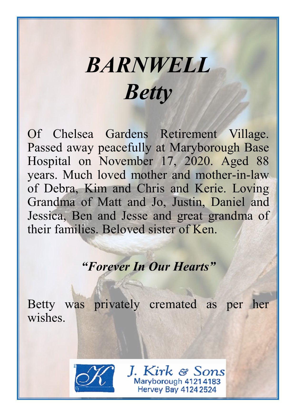 Funeral Notices and Memorials Hervey Bay and Maryborough