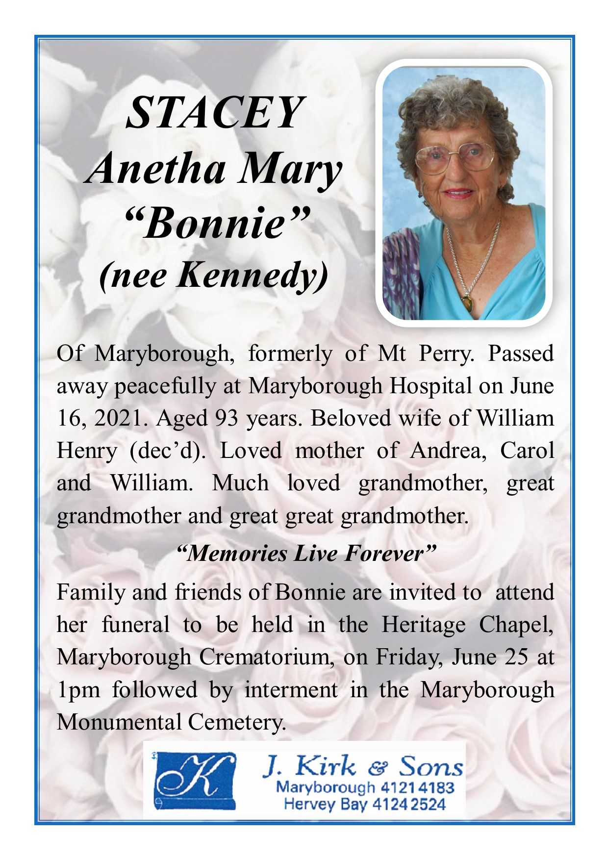 Funeral Notices and Memorials Hervey Bay and Maryborough