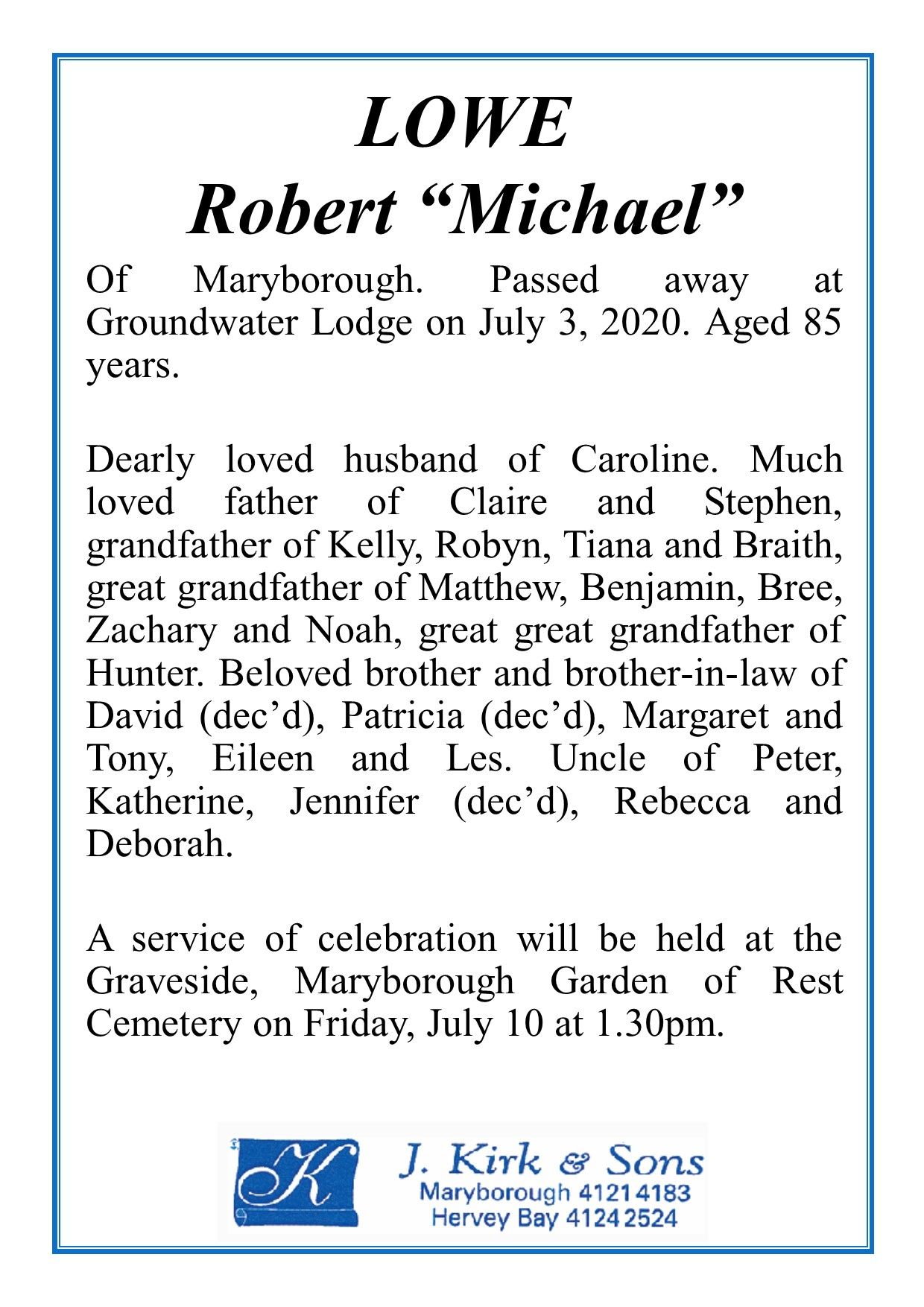 Funeral Notices and Memorials Hervey Bay and Maryborough