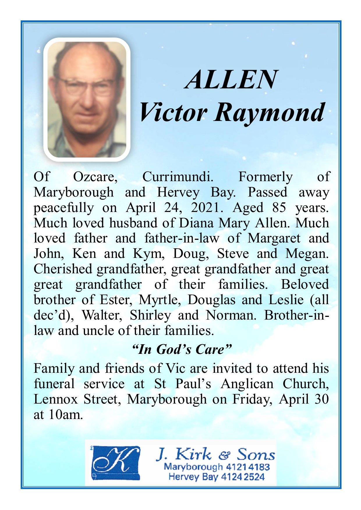 Funeral Notices and Memorials Hervey Bay and Maryborough