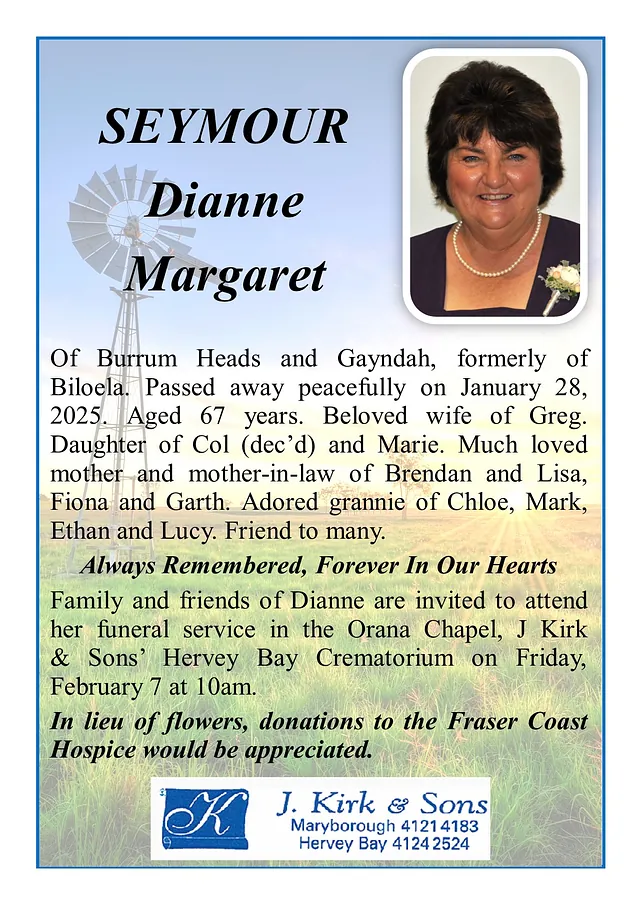 Funeral Notices and Memorials in Hervey Bay, Maryborough J Kirk Sons