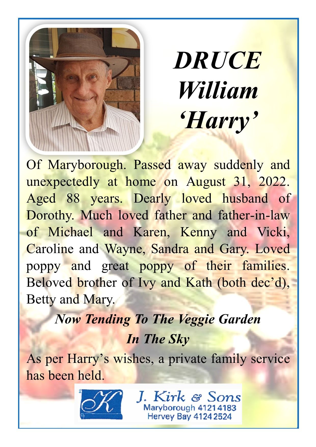 Funeral Notices and Memorials | Hervey Bay and Maryborough