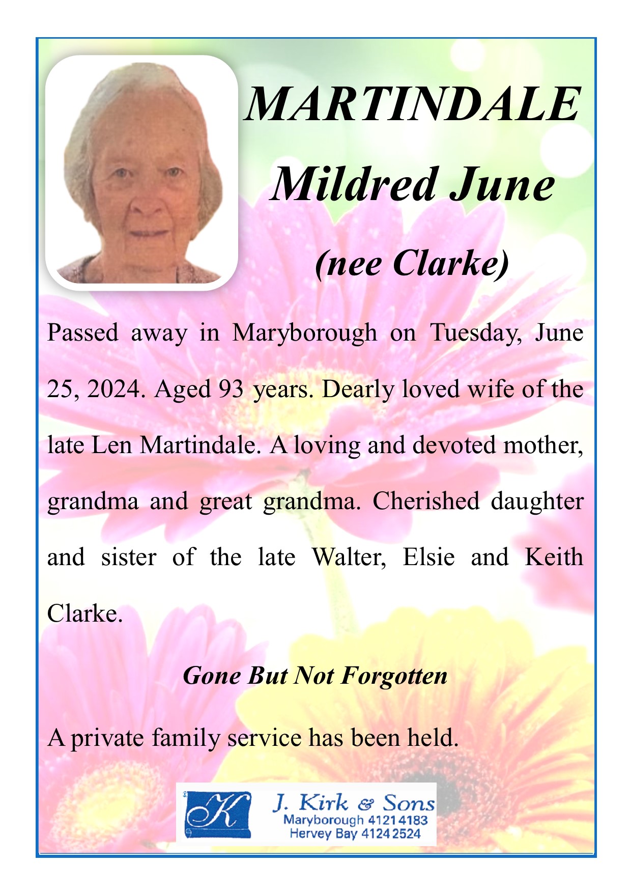 Funeral Notices and Memorials Hervey Bay and Maryborough