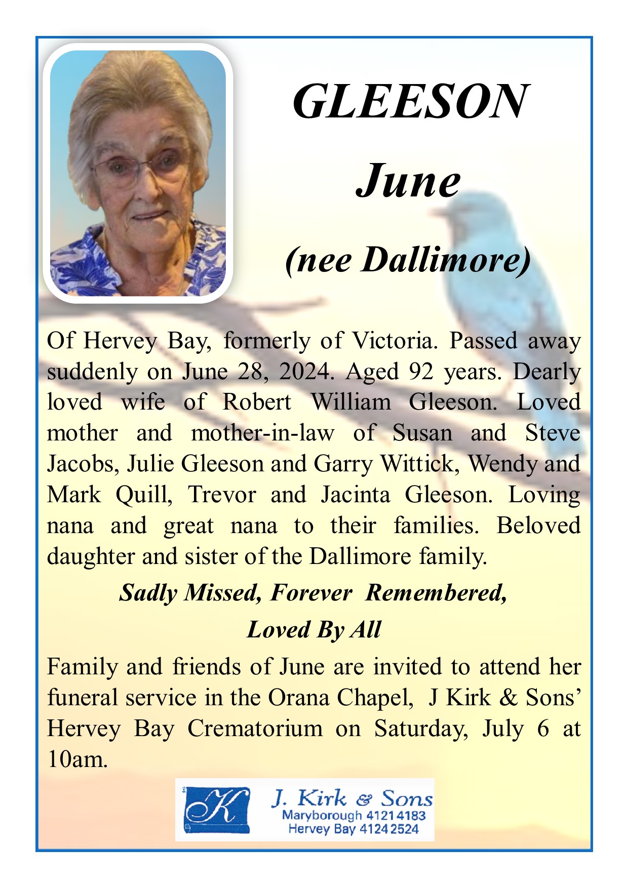 Funeral Notices and Memorials Hervey Bay and Maryborough(01)